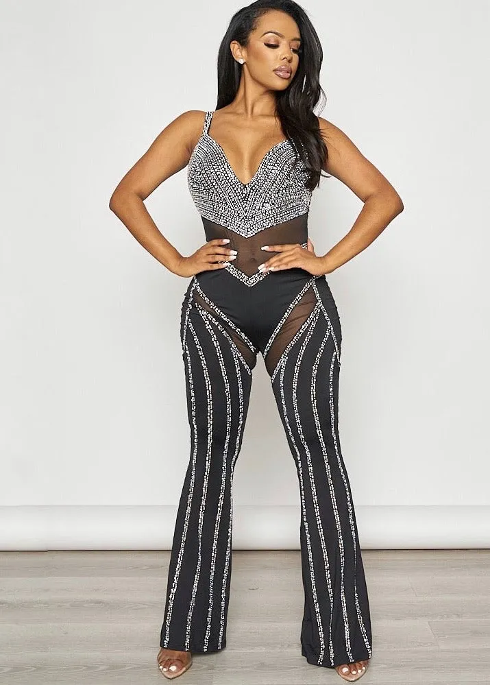 Rhinestone Decor Sleeveless Jumpsuit