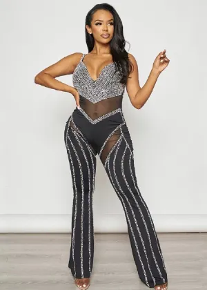 Rhinestone Decor Sleeveless Jumpsuit