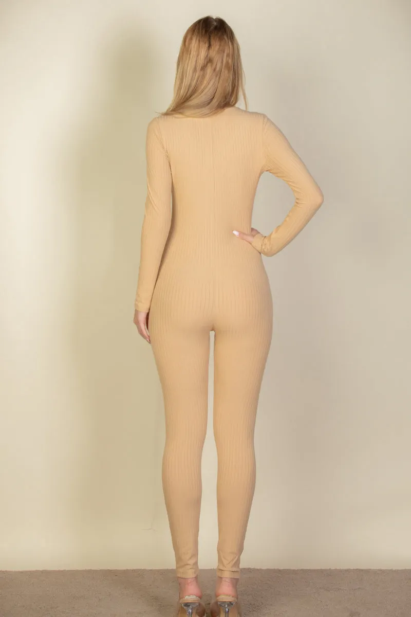 Ribbed Scoop Neck Long Sleeve Jumpsuit (CAPELLA)