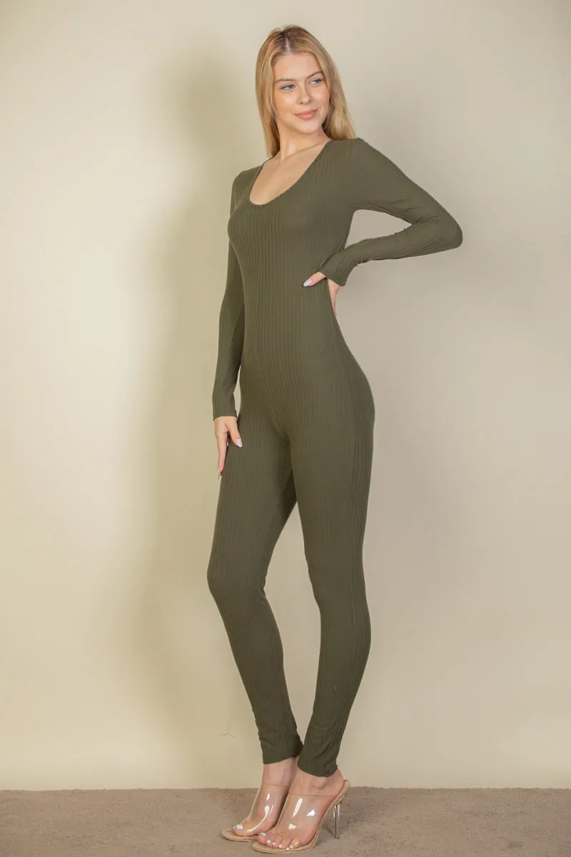 Ribbed Scoop Neck Long Sleeve Jumpsuit (CAPELLA)