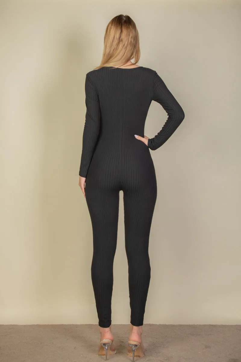 Ribbed Scoop Neck Long Sleeve Jumpsuit (CAPELLA)