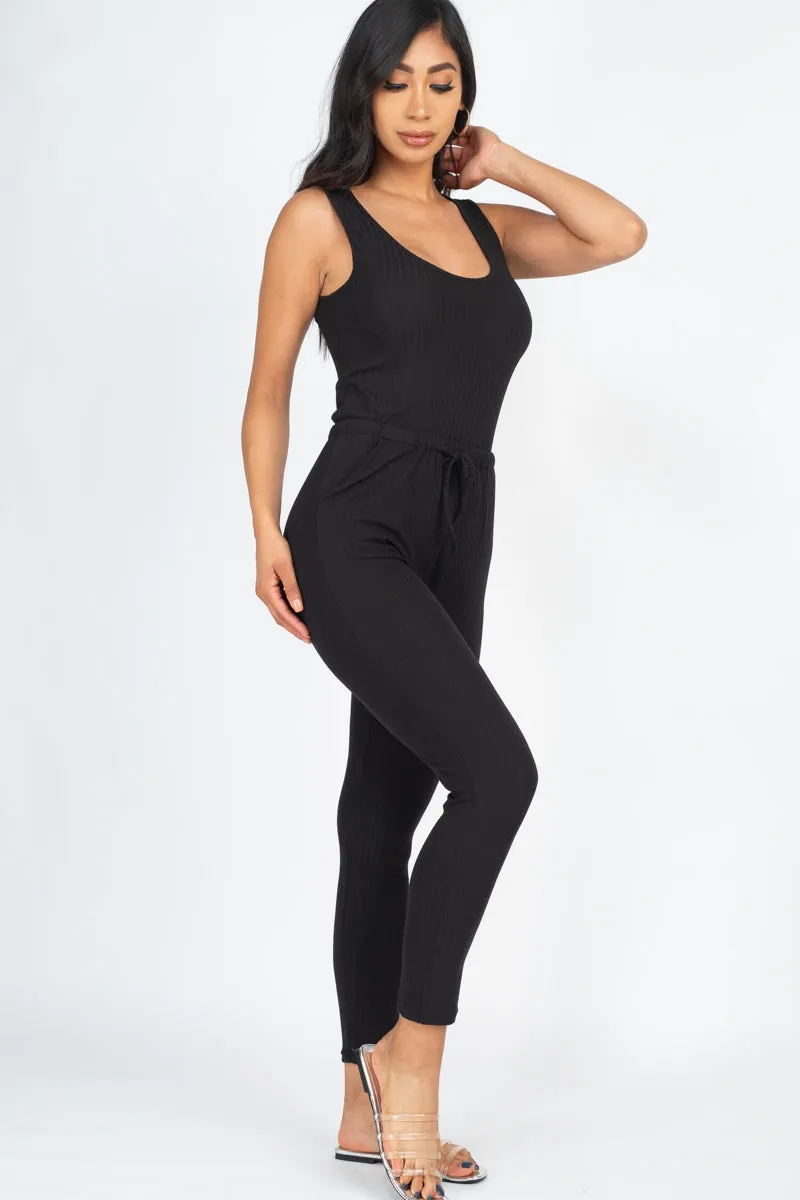 Ribbed Sleeveless Drawstring Jumpsuit (CAPELLA)