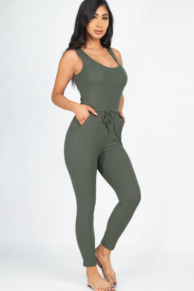 Ribbed Sleeveless Drawstring Jumpsuit (CAPELLA)