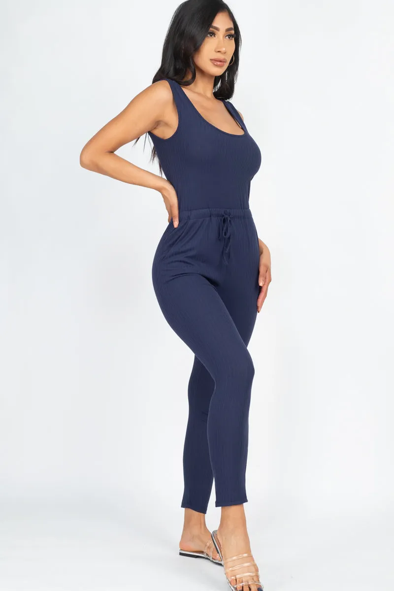 Ribbed Sleeveless Drawstring Jumpsuit (CAPELLA)