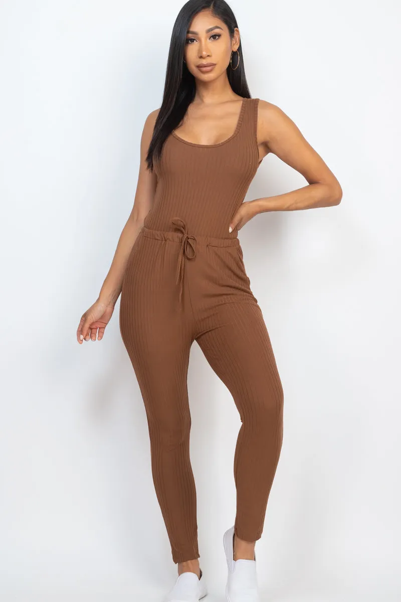 Ribbed Sleeveless Drawstring Jumpsuit (CAPELLA)