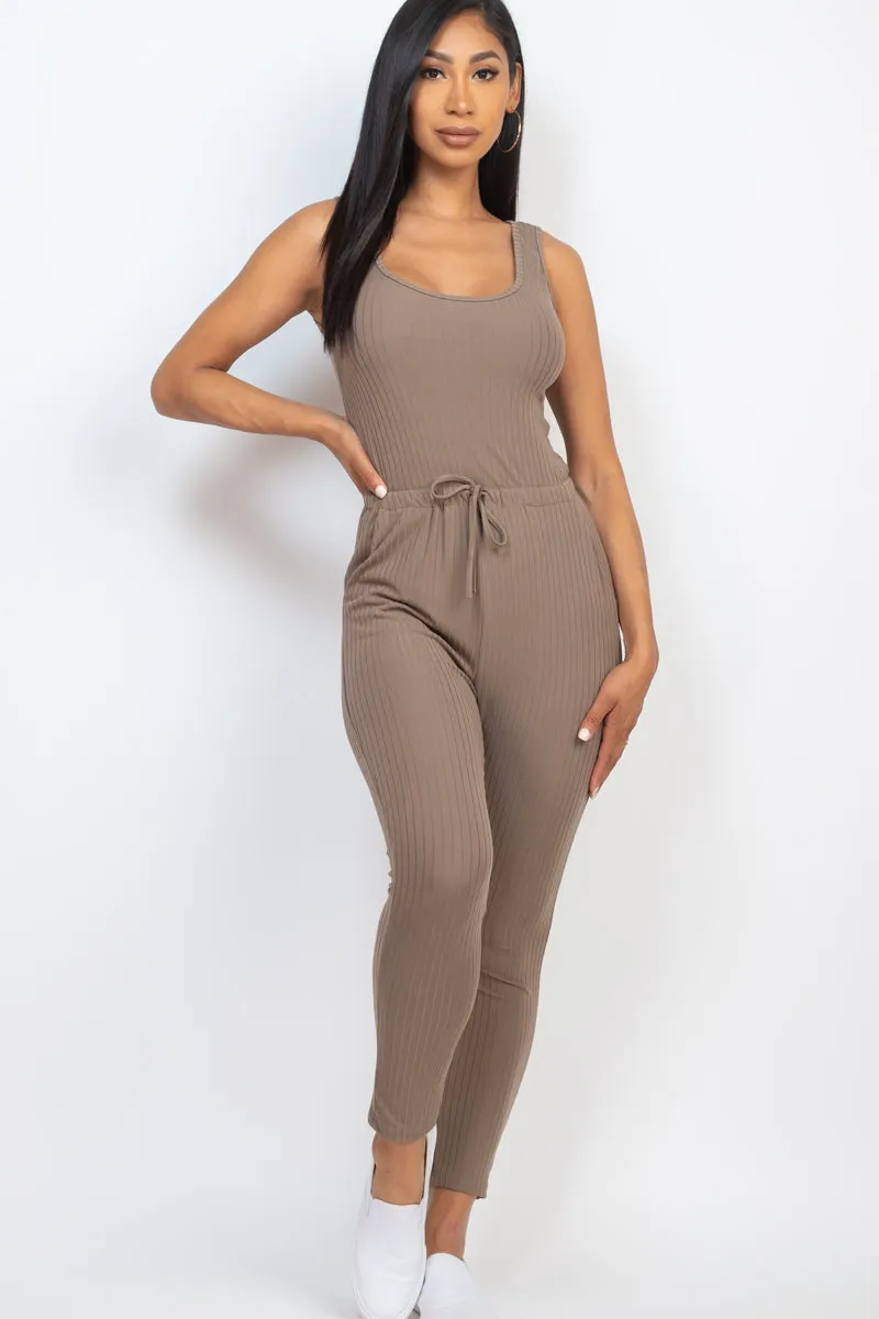 Ribbed Sleeveless Drawstring Jumpsuit (CAPELLA)