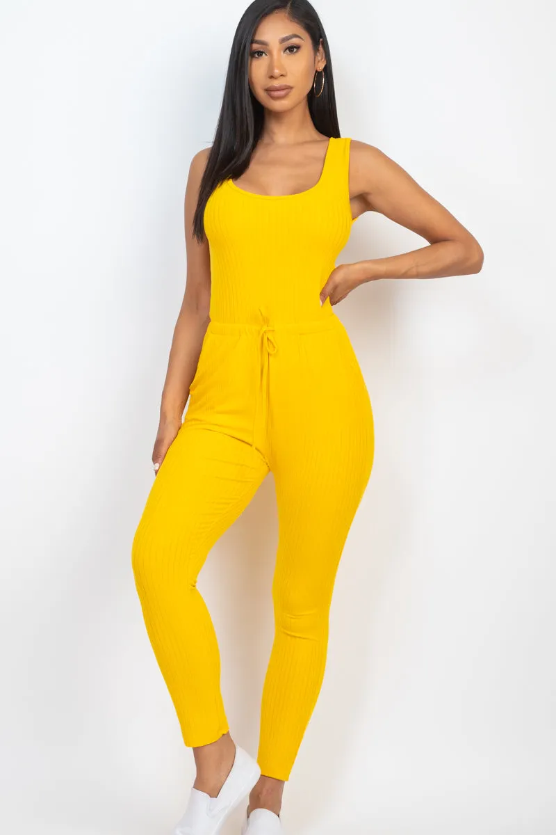 Ribbed Sleeveless Drawstring Jumpsuit (CAPELLA)