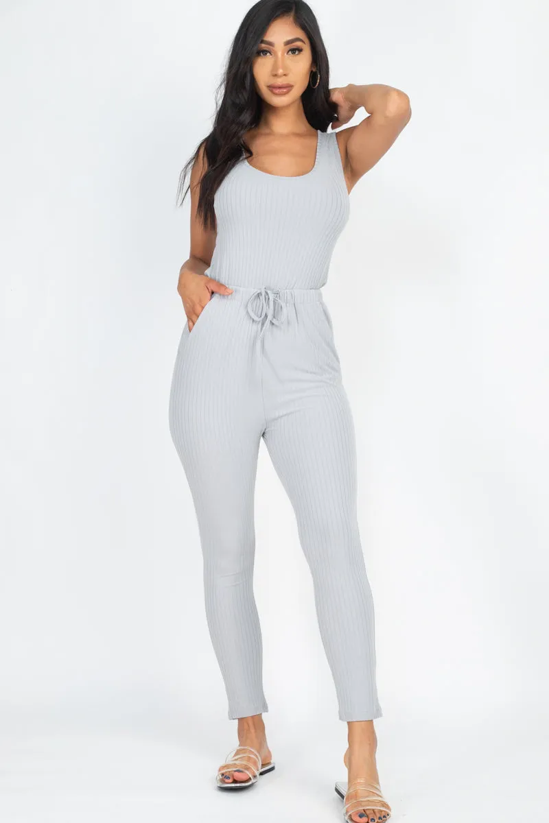 Ribbed Sleeveless Drawstring Jumpsuit (CAPELLA)