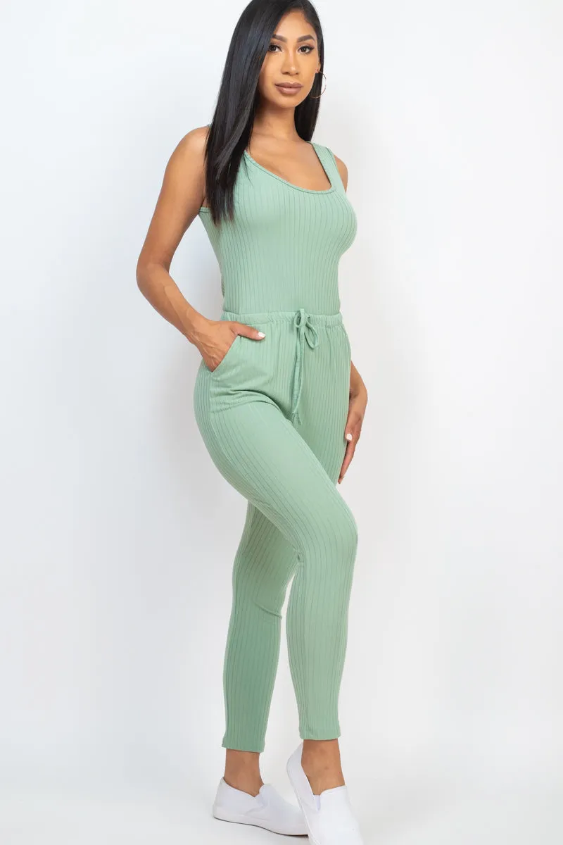 Ribbed Sleeveless Drawstring Jumpsuit (CAPELLA)