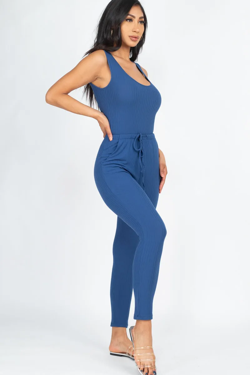 Ribbed Sleeveless Drawstring Jumpsuit (CAPELLA)