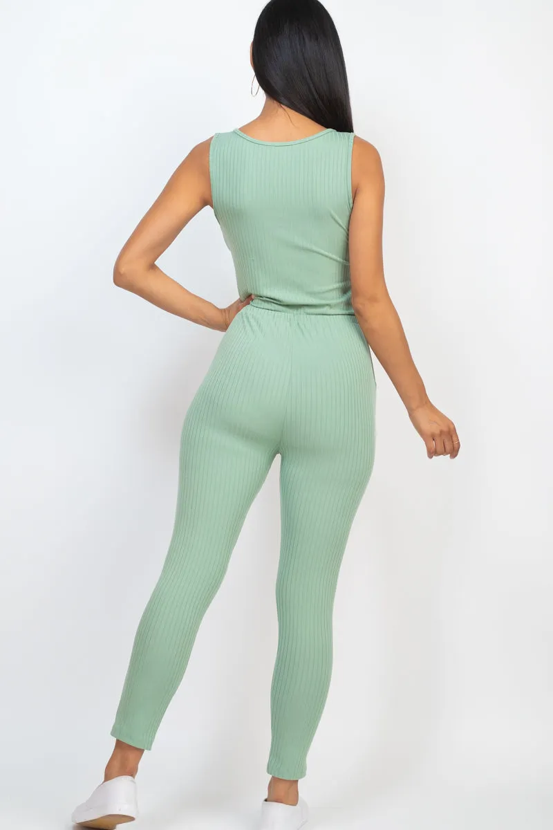 Ribbed Sleeveless Drawstring Jumpsuit (CAPELLA)