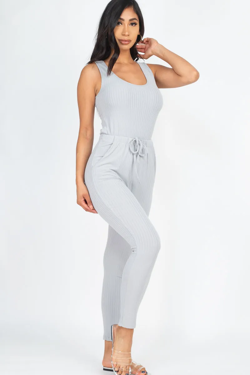 Ribbed Sleeveless Drawstring Jumpsuit (CAPELLA)