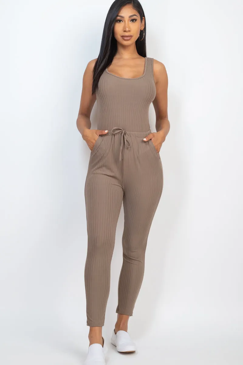 Ribbed Sleeveless Drawstring Jumpsuit (CAPELLA)