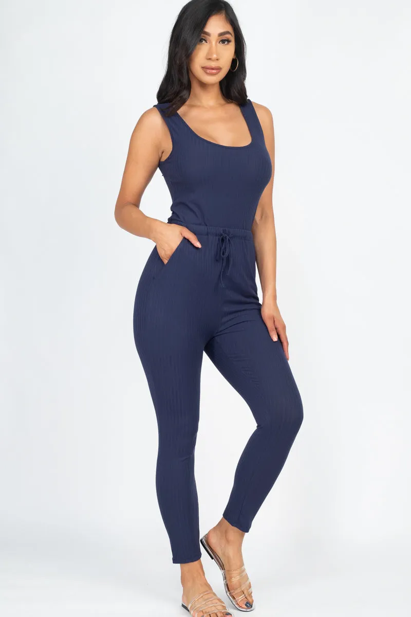 Ribbed Sleeveless Drawstring Jumpsuit (CAPELLA)