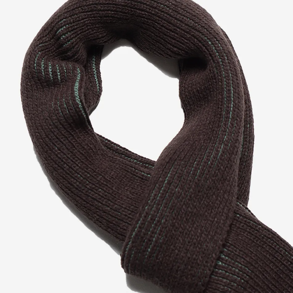 Ribbed Wool Knit Scarf - Slate Brown/Forest Green