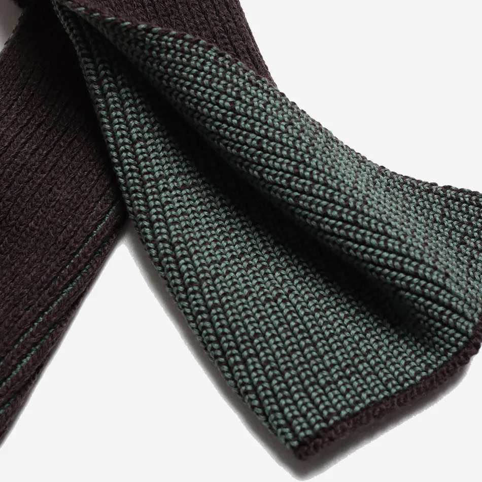 Ribbed Wool Knit Scarf - Slate Brown/Forest Green