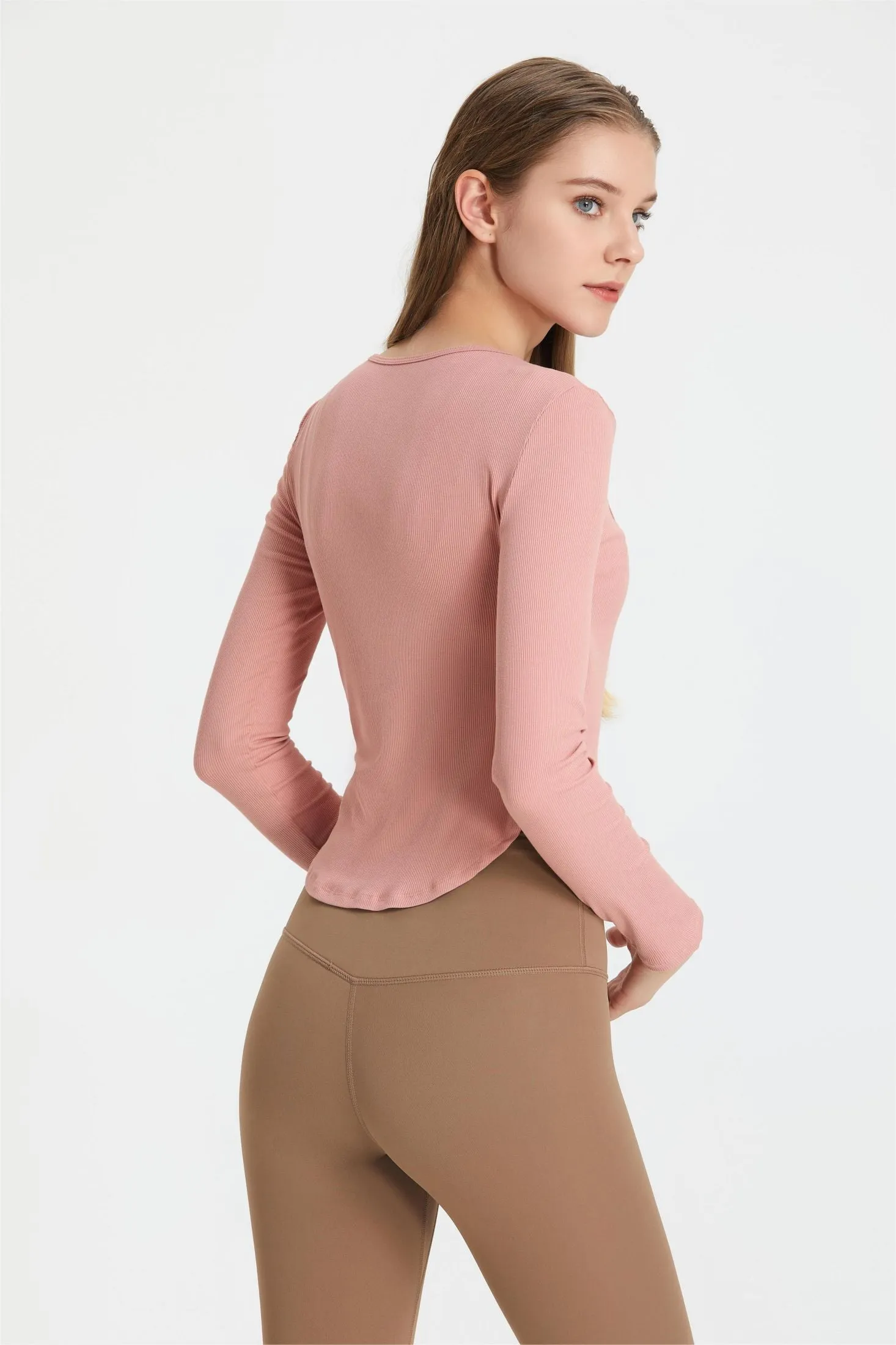 Ribbed Wrap Belted Long Sleeve Top