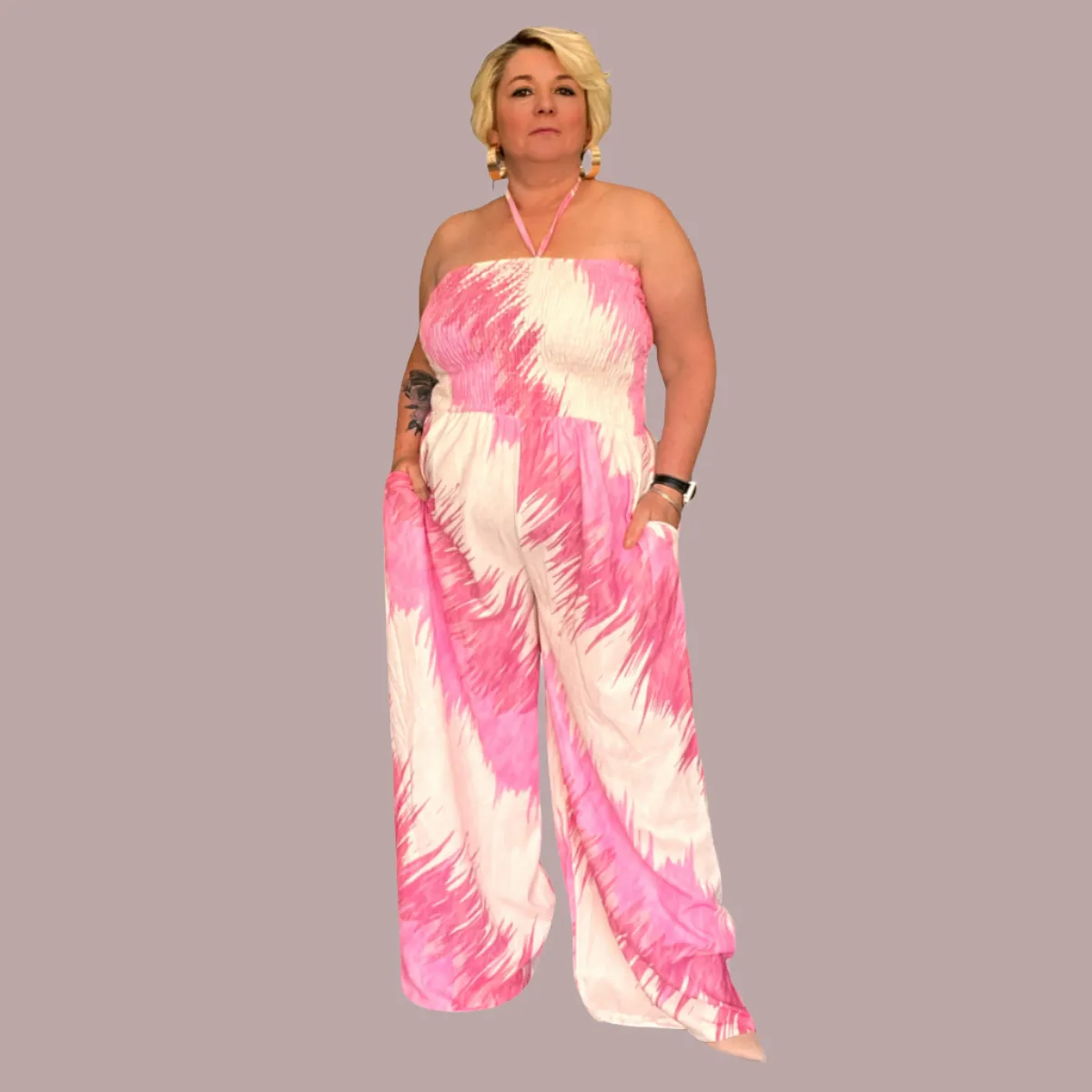 ROCKTHOSECURVES PAINT SPLASH HALTERNECK JUMPSUIT