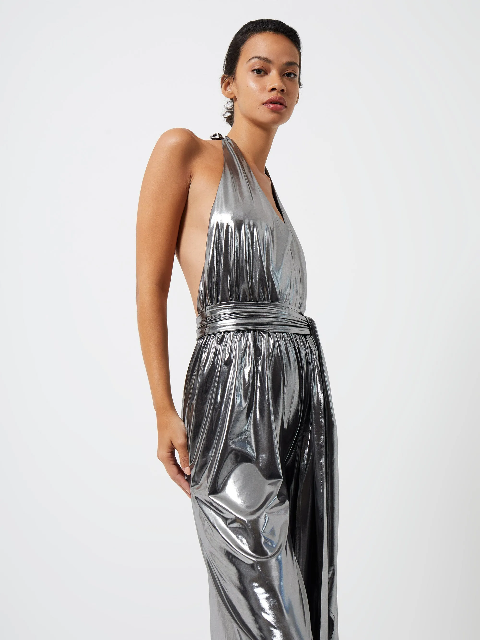 Ronja Liquid Metallic Jersey Backless Jumpsuit