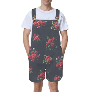 rose on grid print Unisex Shorts Suspender Jumpsuit (Model L78)