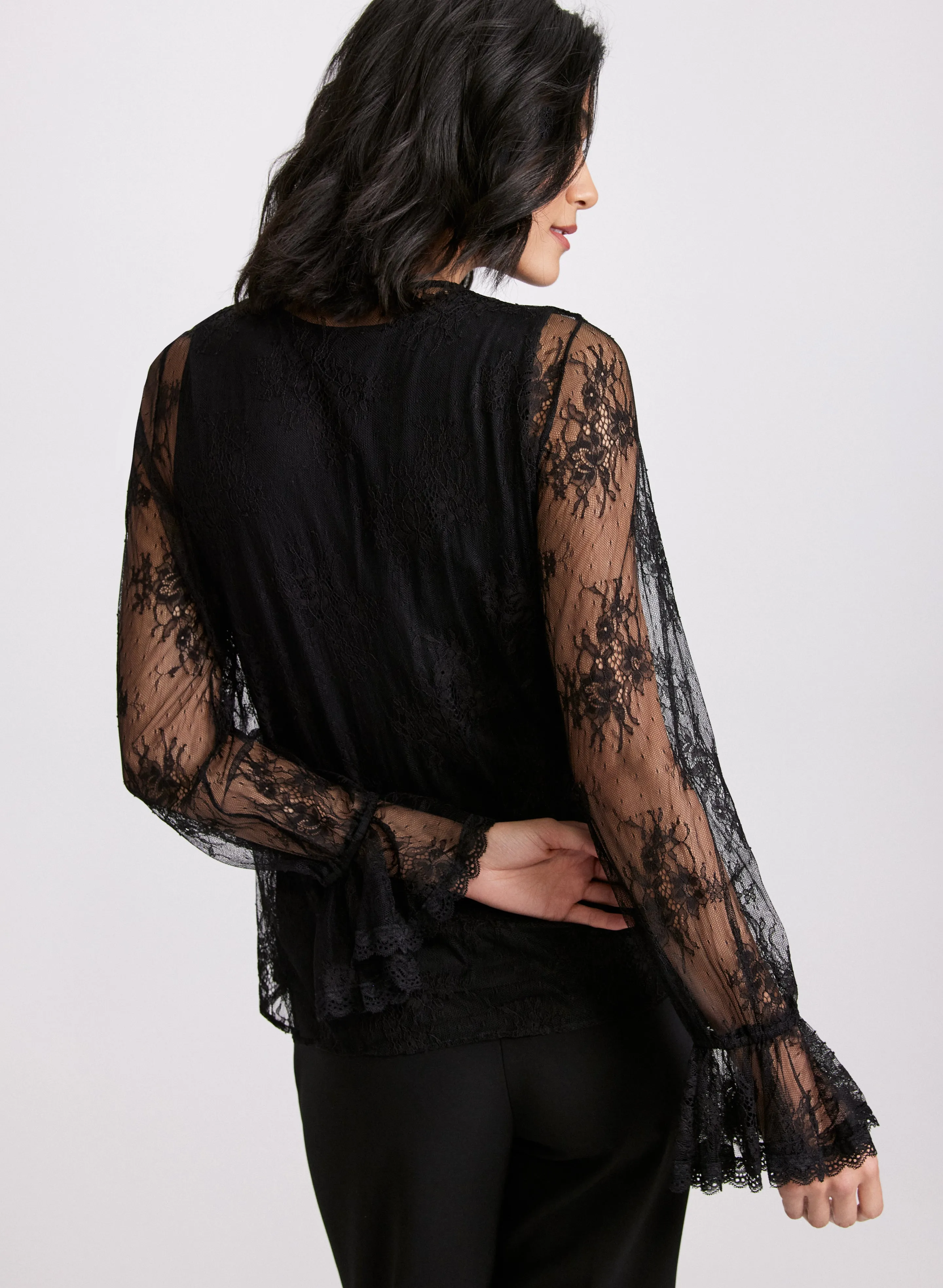 Ruffle Front Lace Blouse