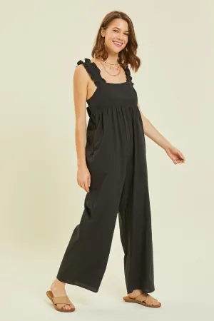 Ruffled Strap Back Tie Wide Leg Jumpsuit