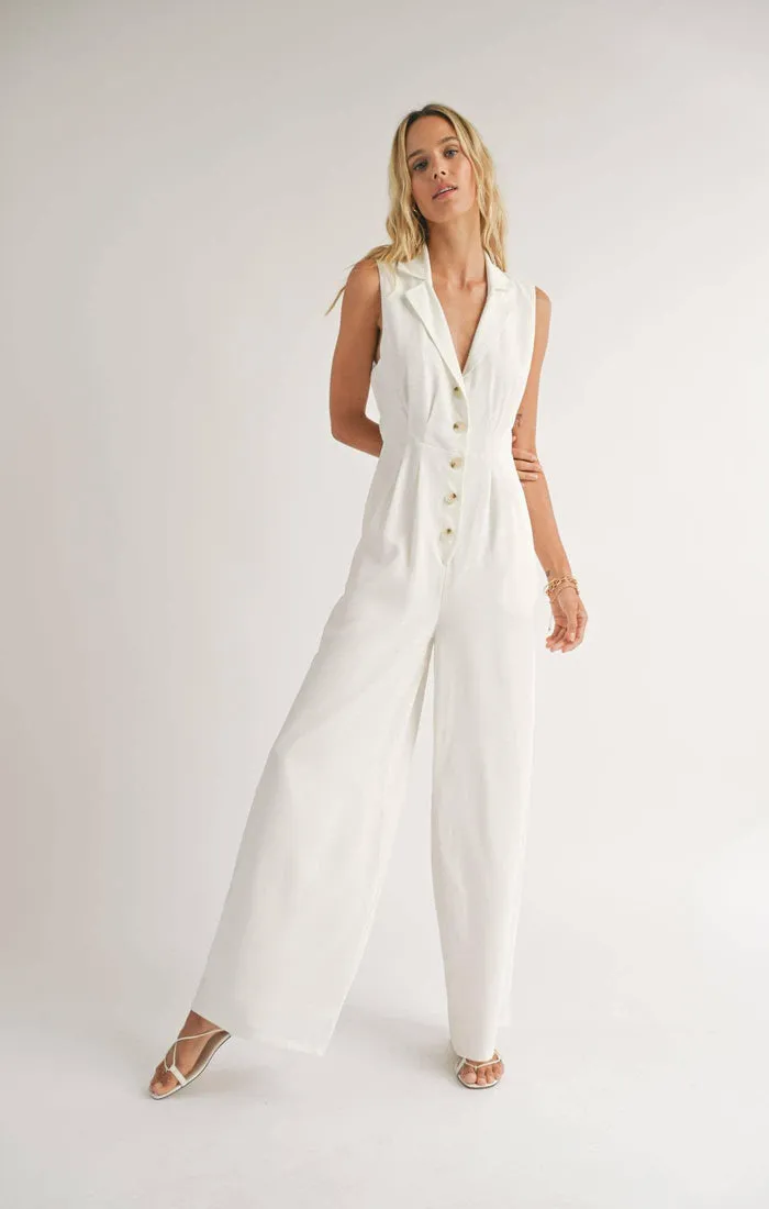 Sadie & Sage The Classics Button Front Jumpsuit in White