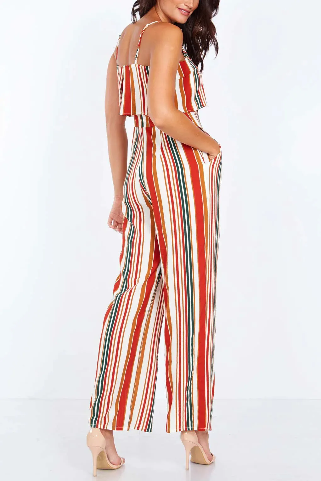 SALE: Adjustable Cami Strap Stripe Jumpsuit in Size 8