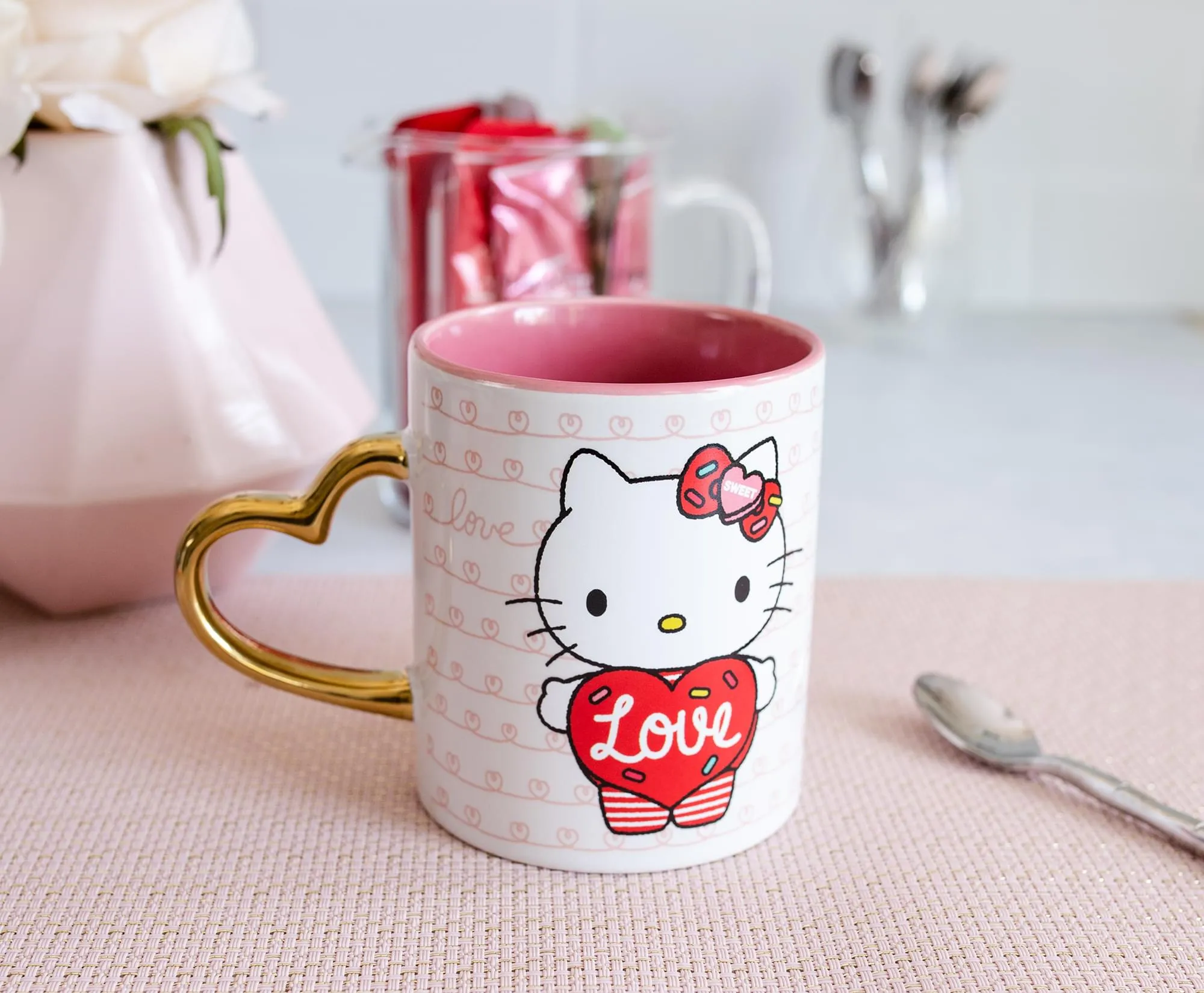 Sanrio Hello Kitty Love Heart-Shaped Handle Ceramic Mug | Holds 14 Ounces