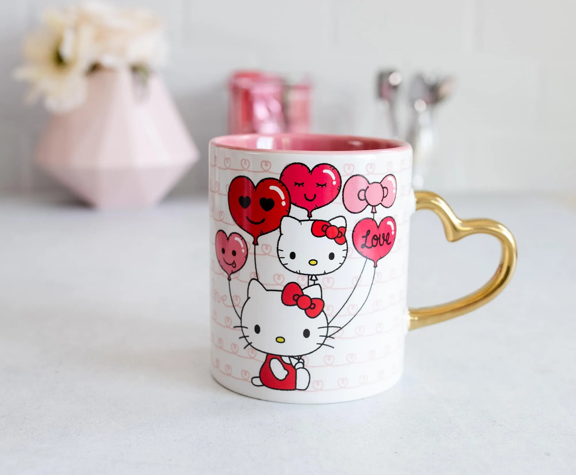 Sanrio Hello Kitty Love Heart-Shaped Handle Ceramic Mug | Holds 14 Ounces