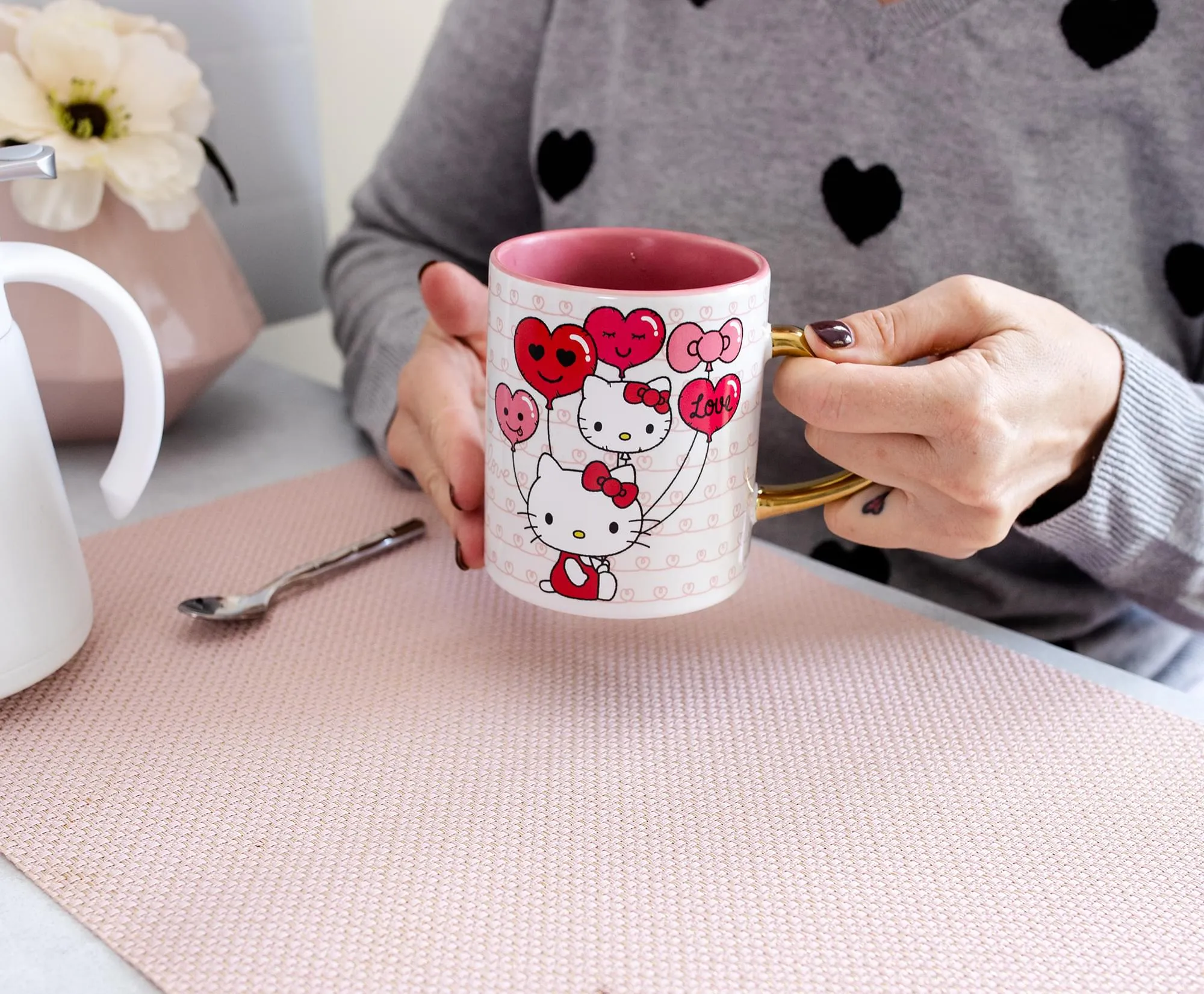 Sanrio Hello Kitty Love Heart-Shaped Handle Ceramic Mug | Holds 14 Ounces