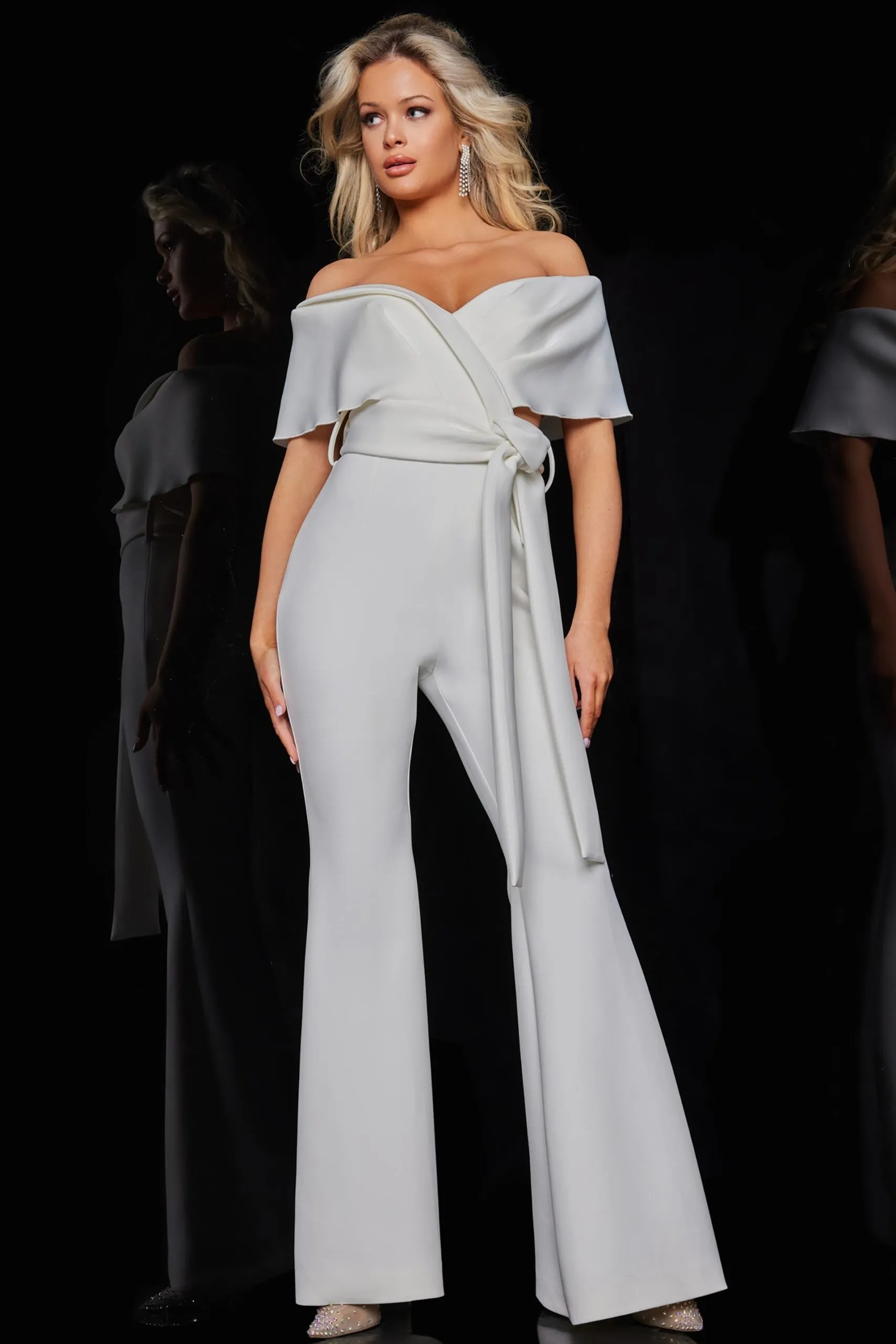 Satin Off Shoulder Jumpsuit by Jovani 09726