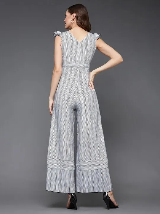 Self design Striped V-Neck Jumpsuit For Women