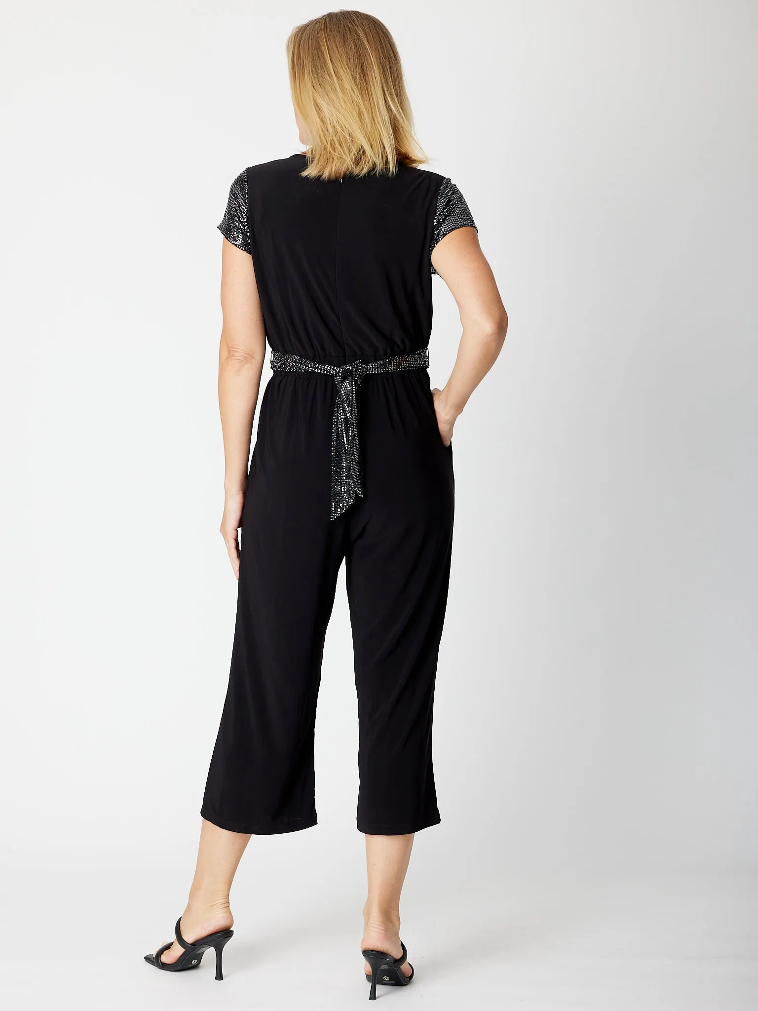 Sequin Jersey Jumpsuit - Black/ Silver 30184