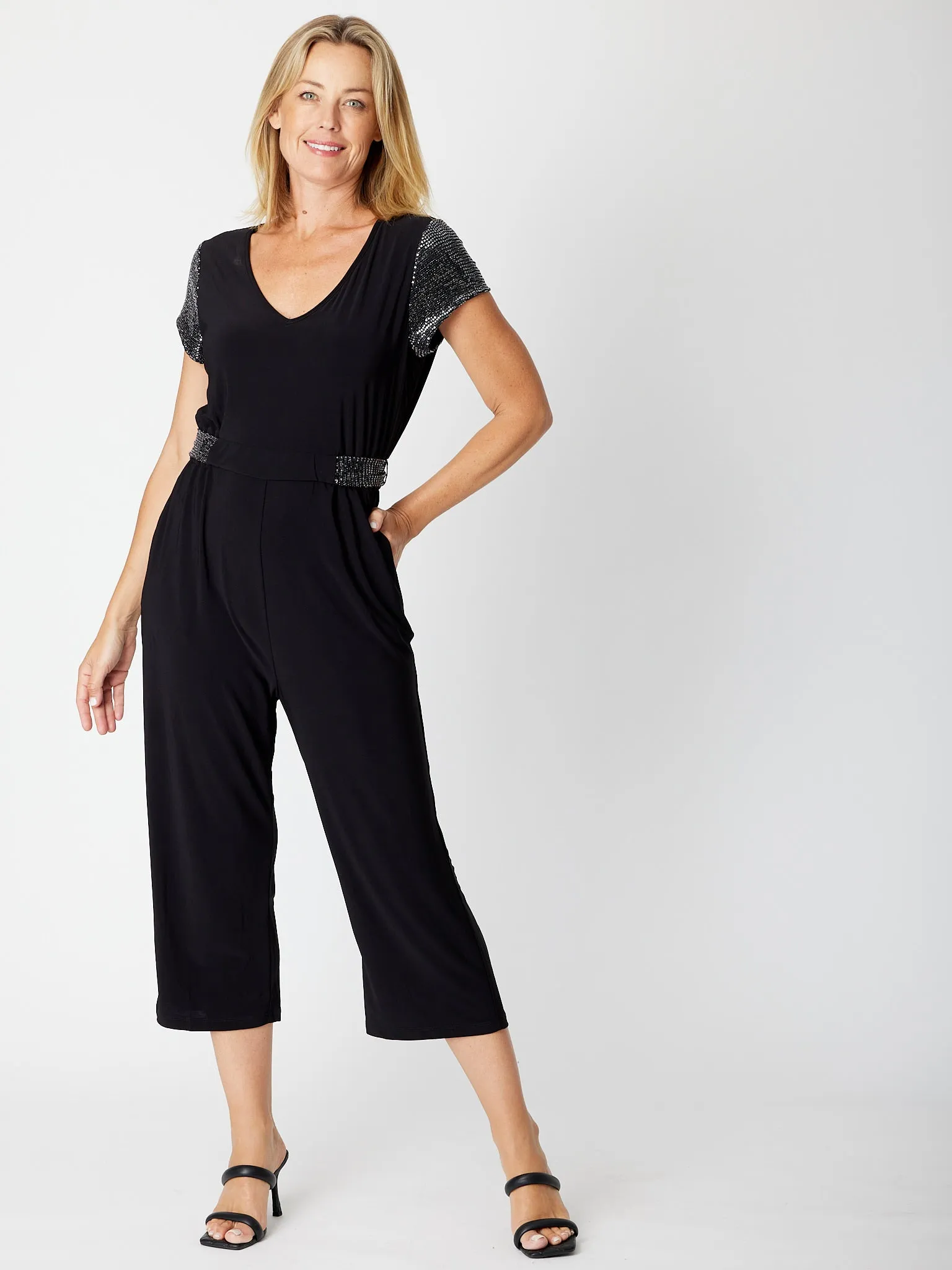 Sequin Jersey Jumpsuit - Black/ Silver 30184