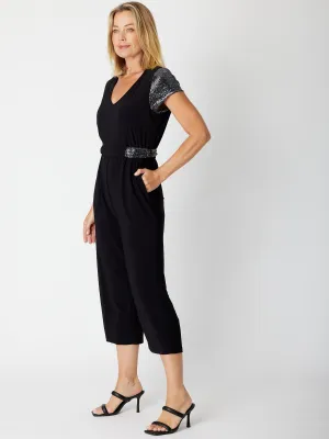 Sequin Jersey Jumpsuit - Black/ Silver 30184