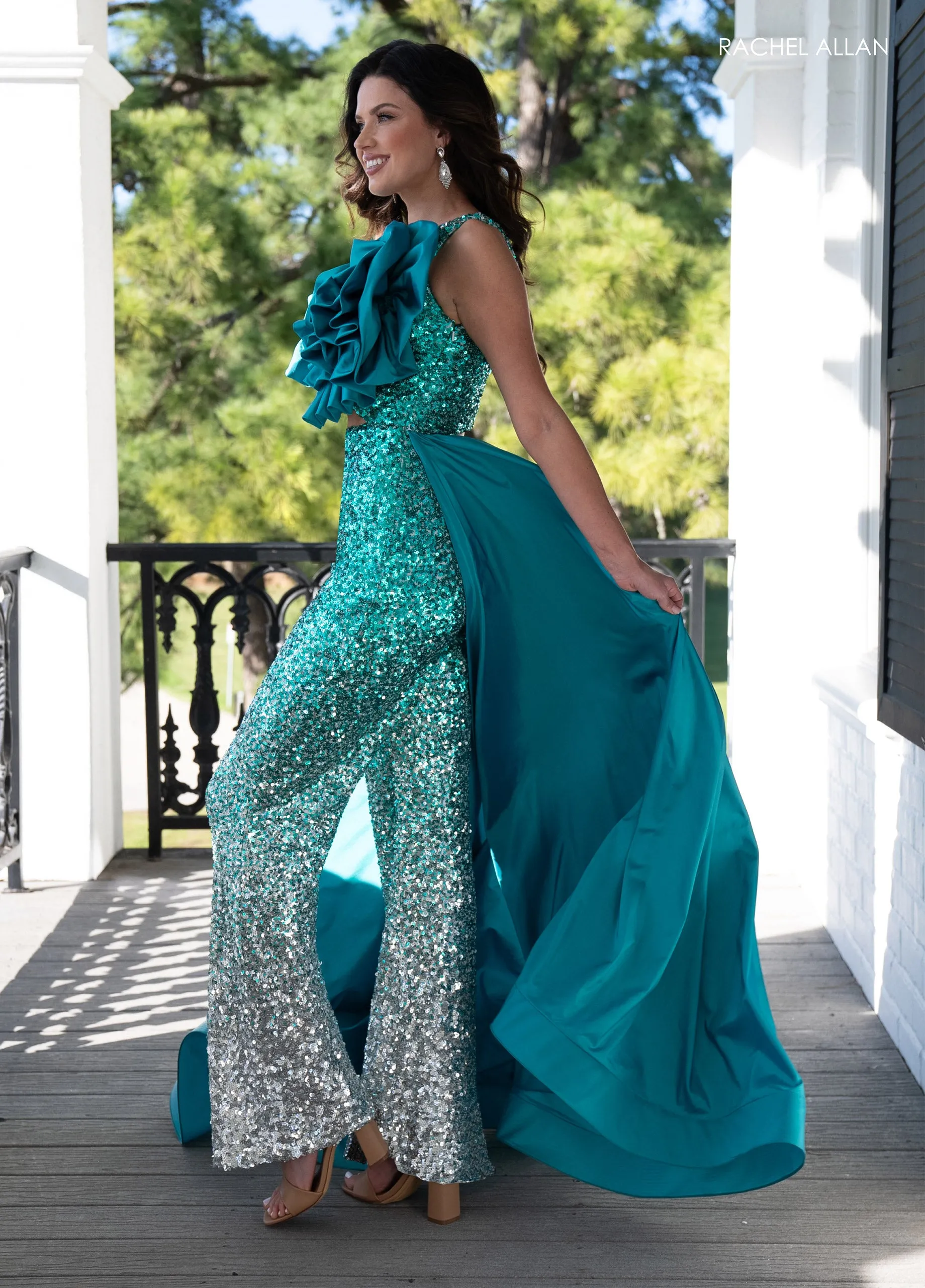 Sequin One Shoulder Jumpsuit by Rachel Allan 50335