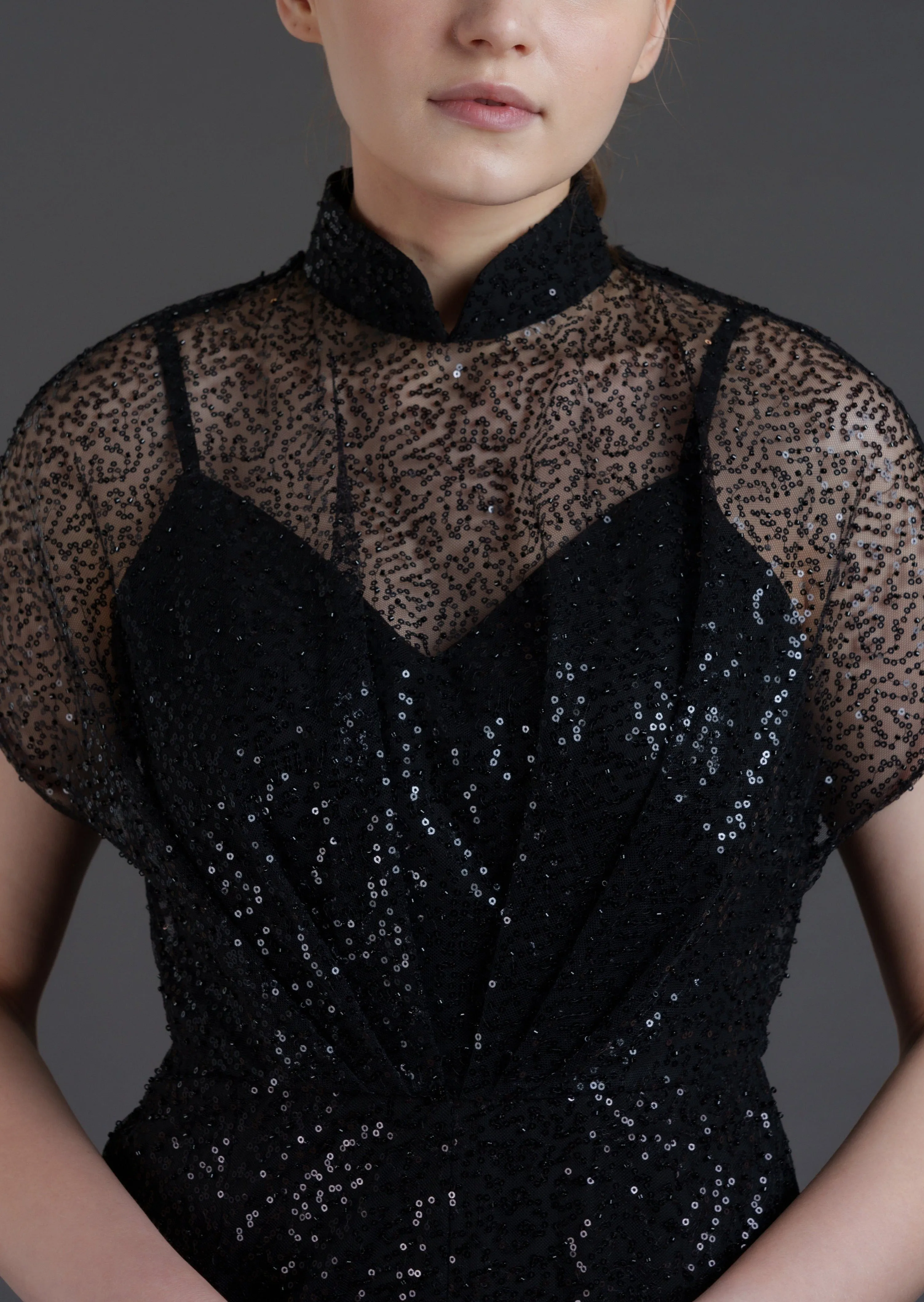 Sequinned Qipao Jumpsuit (Black)