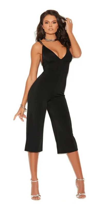 Sexy Breathtaking Deep V Black Lycra Jumpsuit