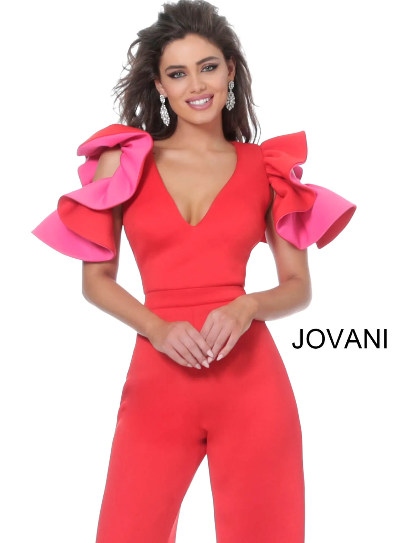 Short Ruffled Sleeve Jumpsuit by Jovani 68736