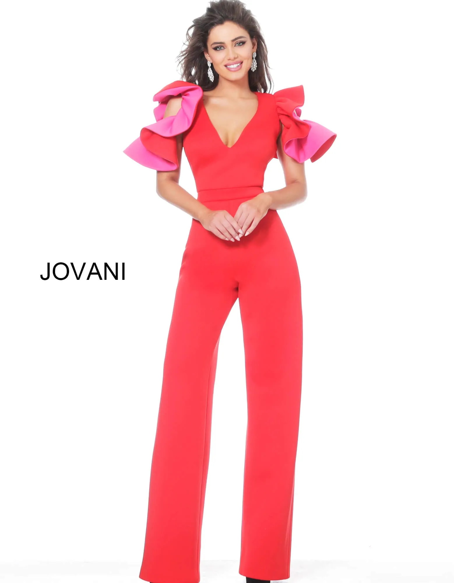 Short Ruffled Sleeve Jumpsuit by Jovani 68736