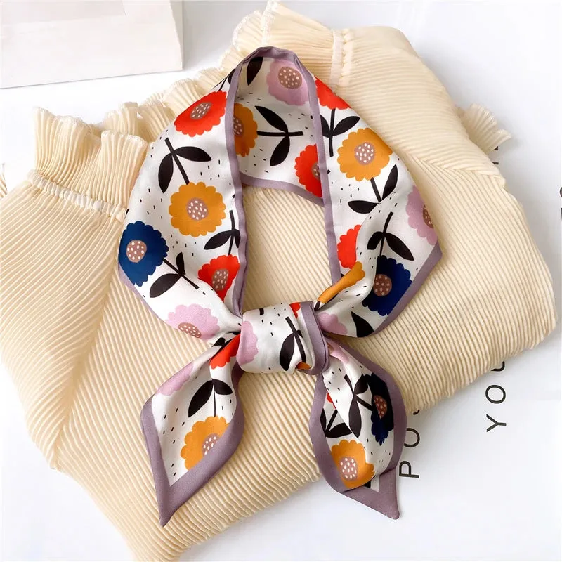 Silk Scarf Printed Tie Hair Ribbons