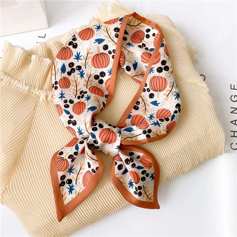 Silk Scarf Printed Tie Hair Ribbons