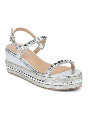 Silver Crack Metallic Strapped Wedges