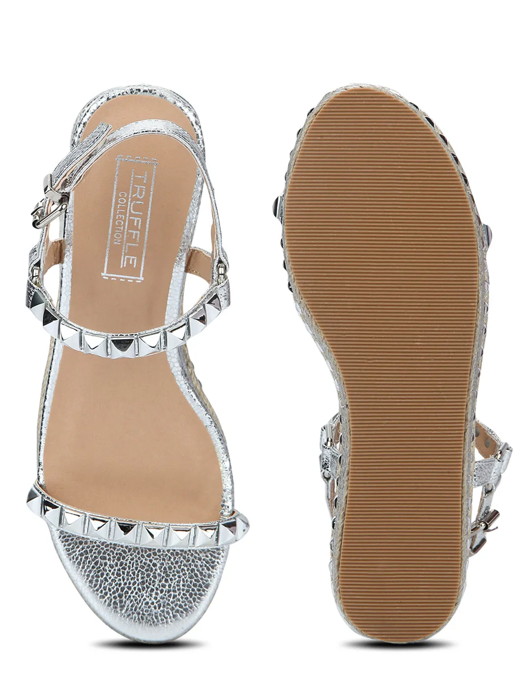 Silver Crack Metallic Strapped Wedges