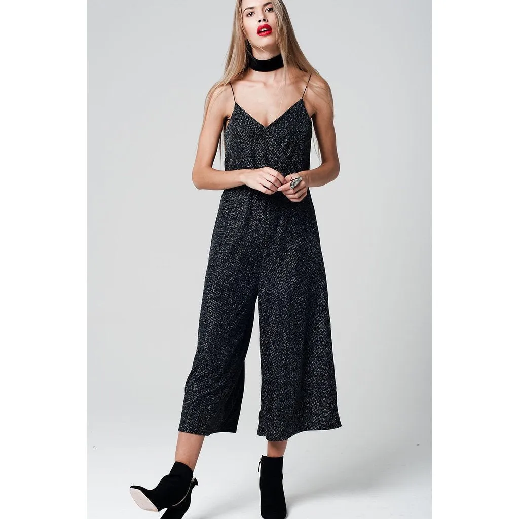 Silver metallic jumpsuit with culotte leg