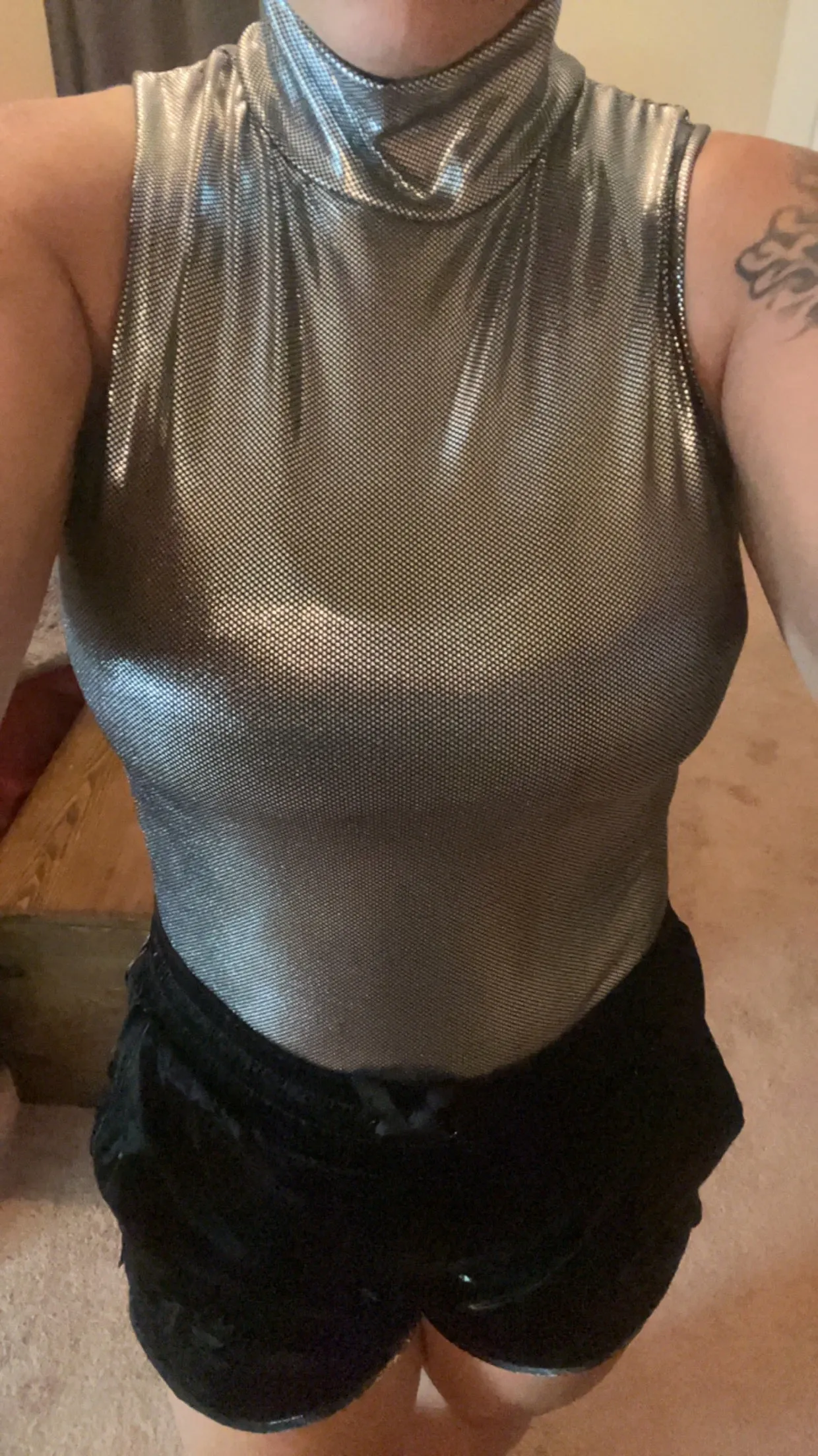 Silver Sexy High Neck Sleeveless Bodycon Metallic Bodysuit