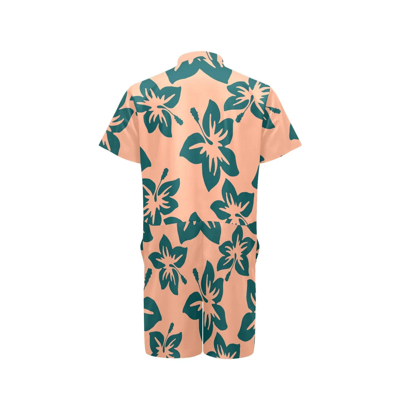 Sixty Eight 93 Logo White Hibiscus Dark Teal Peach Men's Short Sleeve Jumpsuit