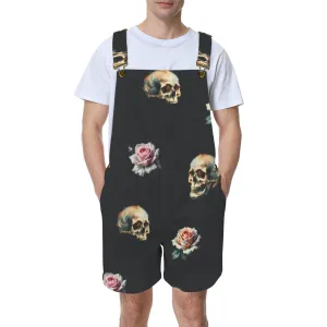 skull and roses print 3 copy Unisex Shorts Suspender Jumpsuit (Model L78)