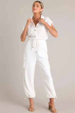 Skyline Soiree Cotton Ivory Collared Jumpsuit